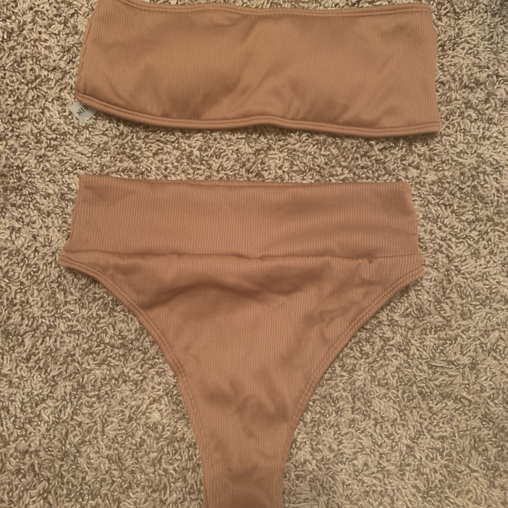 Brown Ribbed Bikini Set
